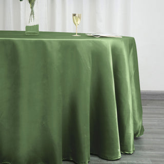 Premium Olive Green Seamless Satin Round Tablecloth for Unforgettable Events