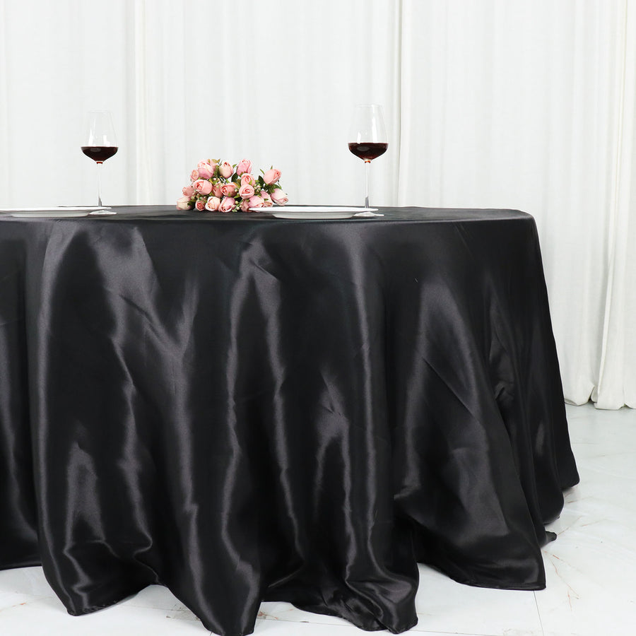 132Inch Black Seamless Satin Round Tablecloth