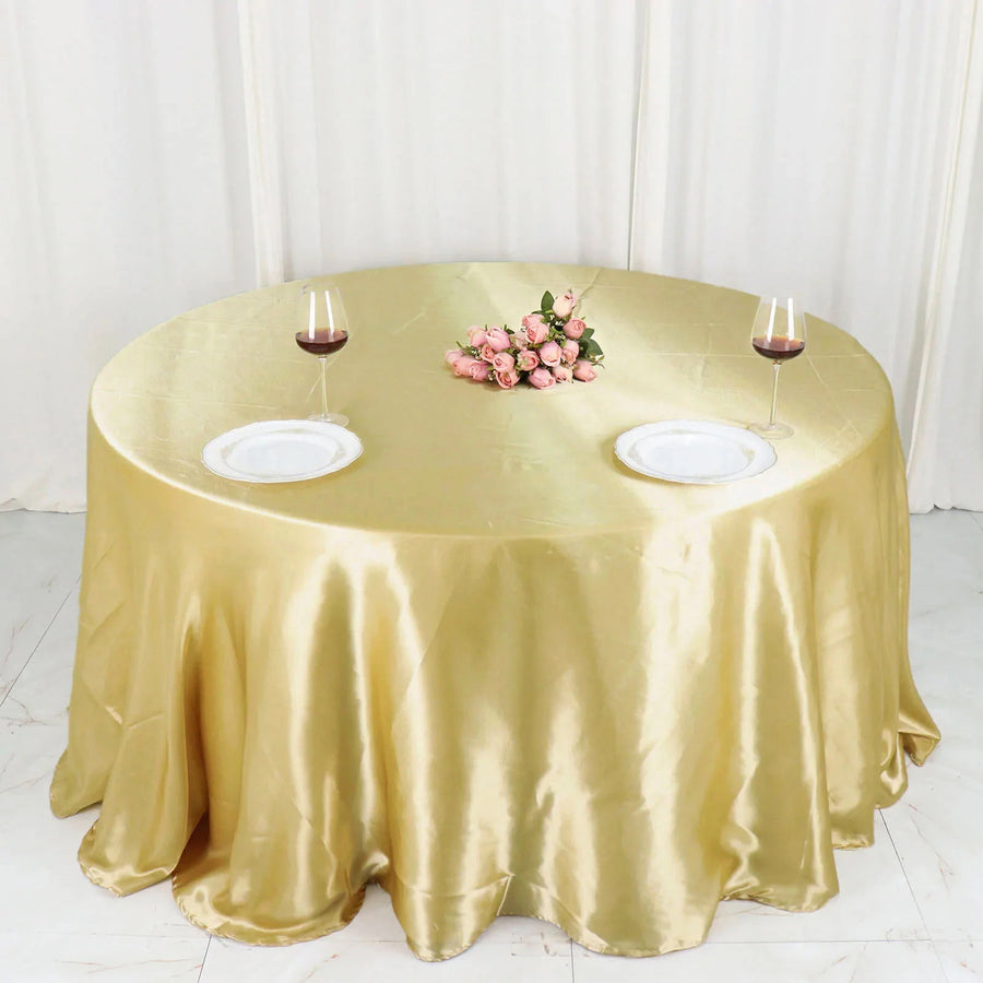 132inch Champagne Seamless Satin Round Tablecloth