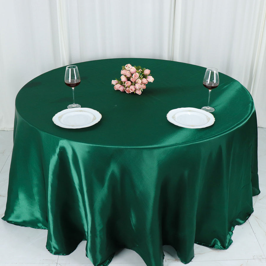 132inch Hunter Emerald Green Seamless Satin Round Tablecloth