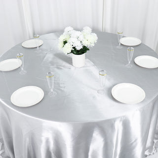 Durable and Versatile Silver Satin Round Tablecloth for All Your Events