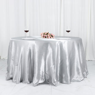 Elegant Silver Satin Round Tablecloth for Stunning Event Decor