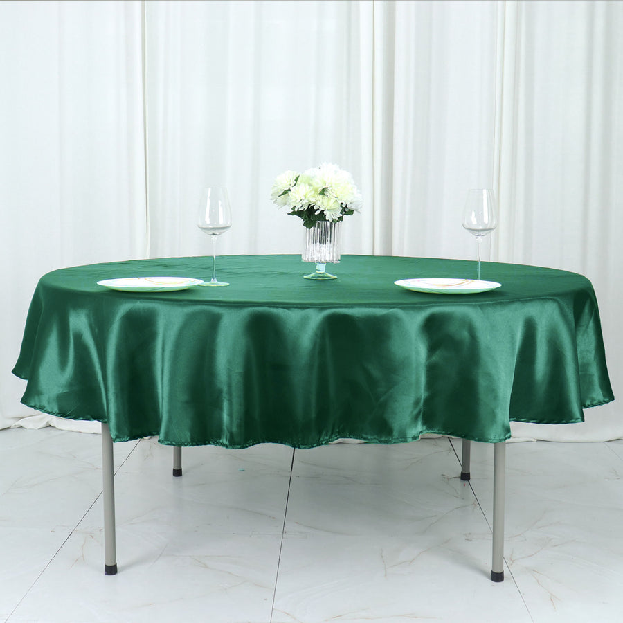 90Inch Hunter Emerald Green Satin Round Tablecloth