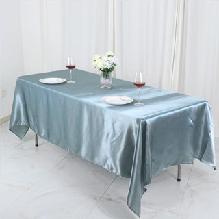 Add a Touch of Luxury with the Dusty Blue Seamless Smooth Satin Rectangular Tablecloth