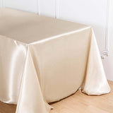 90x132Inch Beige Satin Seamless Rectangular Tablecloth