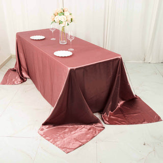 Add Elegance and Sophistication with the 90"x132" Cinnamon Rose Satin Seamless Rectangular Tablecloth