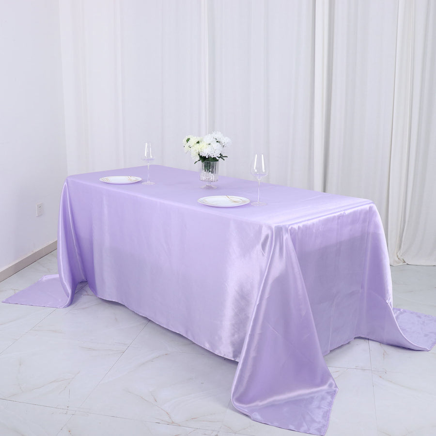 90inch x 132inch Lavender Lilac Satin Seamless Rectangular Tablecloth
