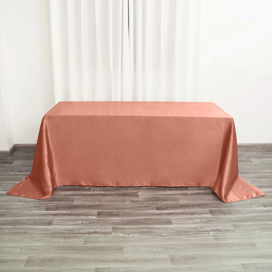 90x132Inch Terracotta (Rust) Satin Seamless Rectangular Tablecloth