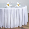 120" Round White 3 Layer - Skirted Tablecloth - Fitted Tulle Tutu Satin Pleated Table Skirt