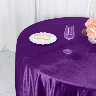 Experience the Luxurious Charm of the 120" Purple Velvet Round Tablecloth
