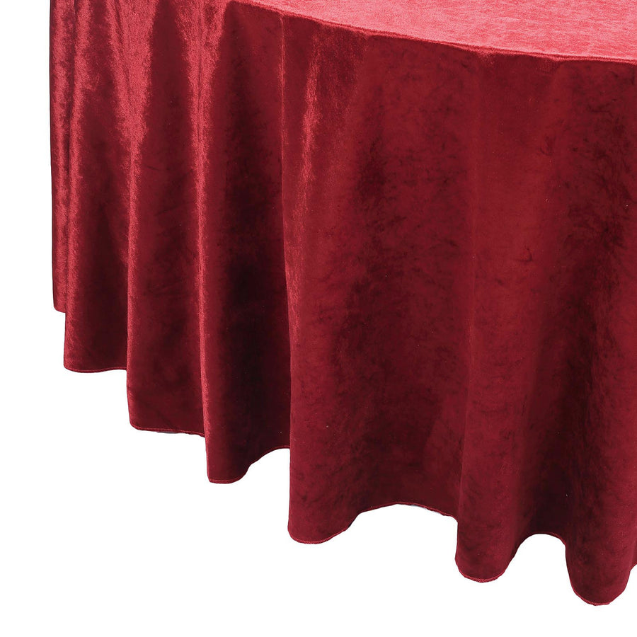 120inch Burgundy Seamless Premium Velvet Round Tablecloth, Reusable Linen