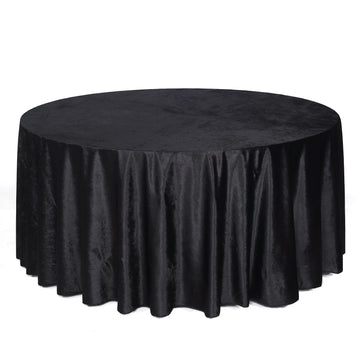 120" Black Seamless Premium Velvet Round Tablecloth, Reusable Linen