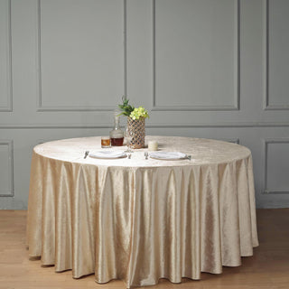 Elevate Your Event with the 120" Champagne Seamless Premium Velvet Round Tablecloth