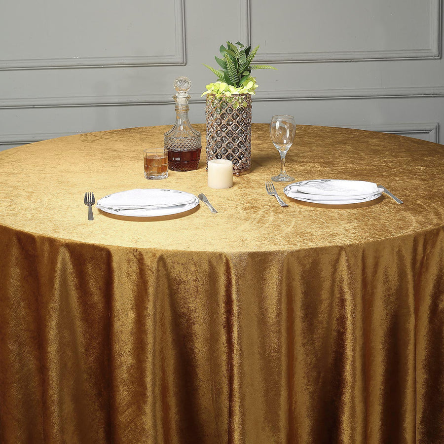 120inch Gold Seamless Premium Velvet Round Tablecloth, Reusable Linen
