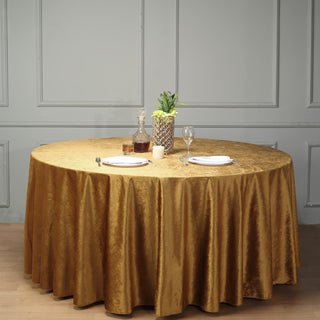 Elevate Your Table Decor with the Luxurious 120" Gold Velvet Round Tablecloth