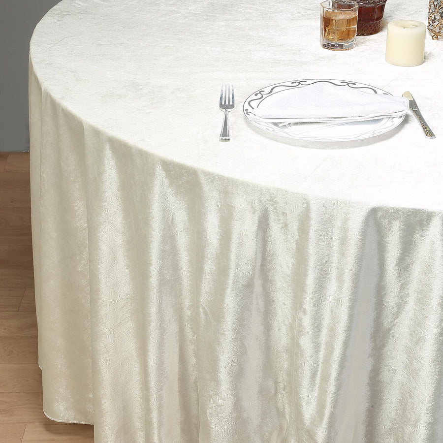 120inch Ivory Seamless Premium Velvet Round Tablecloth, Reusable Linen
