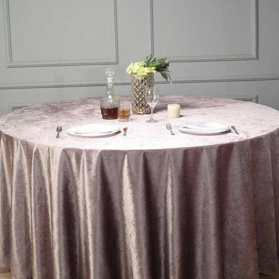 120inch Mauve Seamless Premium Velvet Round Tablecloth, Reusable Linen