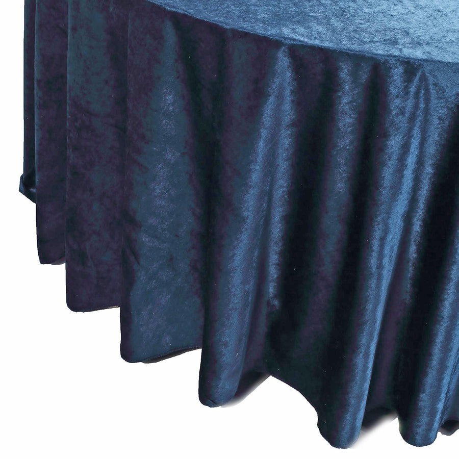 120inch Navy Blue Seamless Premium Velvet Round Tablecloth, Reusable Linen