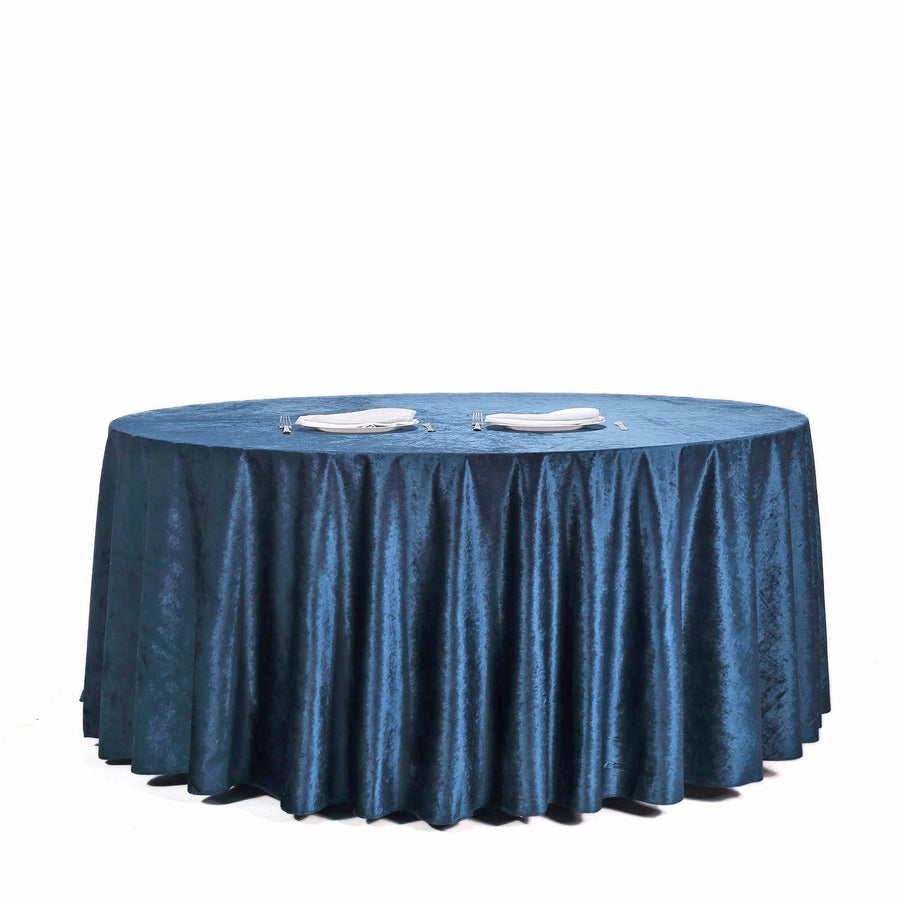 120inch Navy Blue Seamless Premium Velvet Round Tablecloth, Reusable Linen