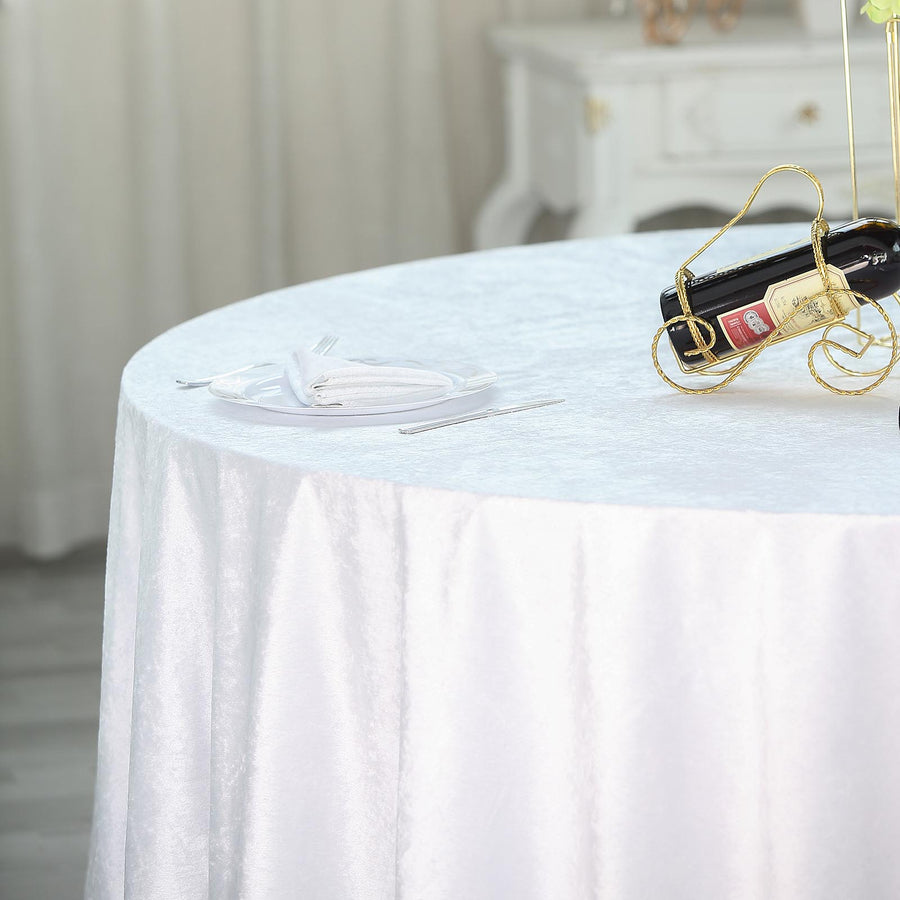 120inch White Seamless Premium Velvet Round Tablecloth, Reusable Linen