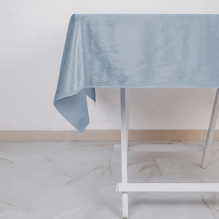 Experience Timeless Elegance with the Dusty Blue Velvet Square Tablecloth