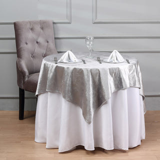 Experience Luxury with the Silver Velvet Square Tablecloth