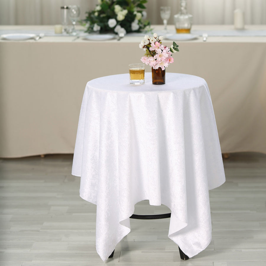 54inch x 54inch White Seamless Premium Velvet Square Tablecloth, Reusable Linen