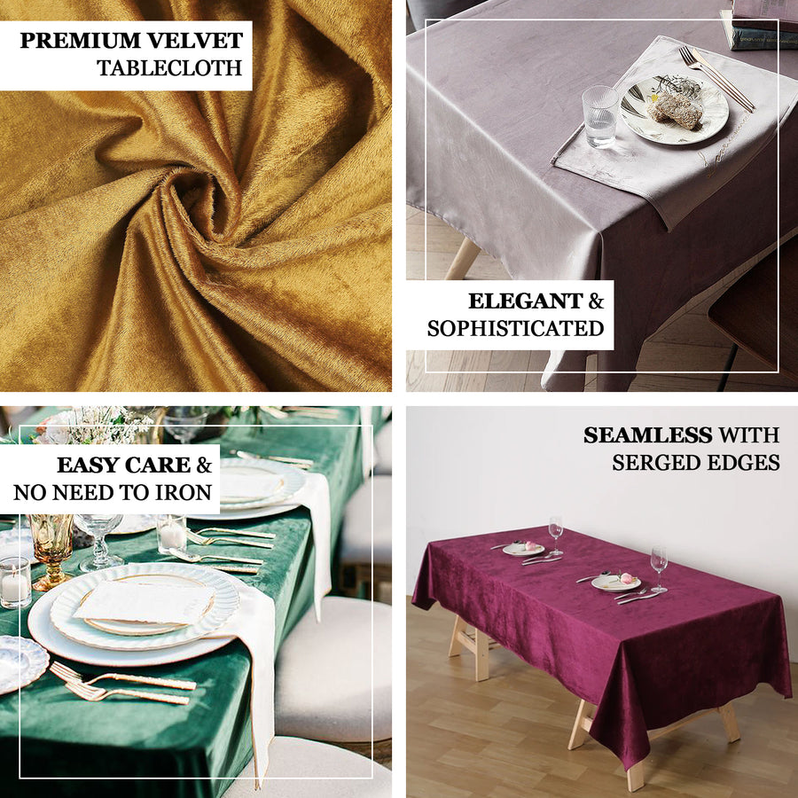 60x102inch Silver Seamless Premium Velvet Rectangle Tablecloth, Reusable Linen