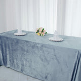 90Inch x 132Inch Dusty Blue Seamless Premium Velvet Rectangle Tablecloth, Reusable Linen