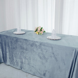 Create an Aura of Grandness with the Dusty Blue Premium Velvet Rectangle Tablecloth