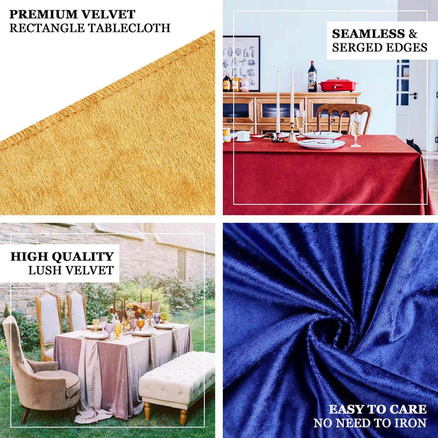 90Inch x 132Inch Dusty Blue Seamless Premium Velvet Rectangle Tablecloth, Reusable Linen