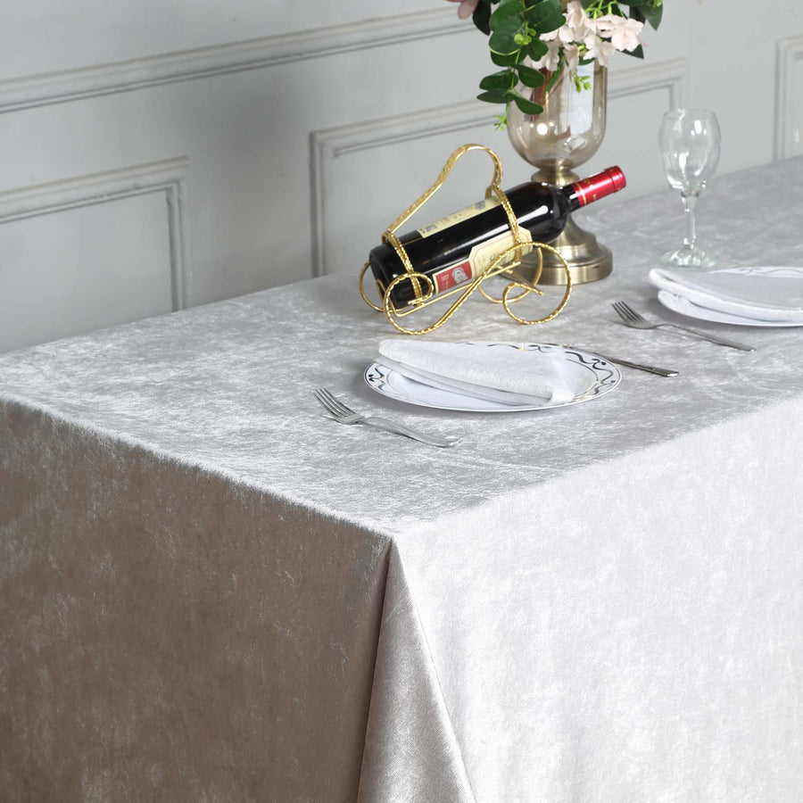 90inch x132inch Silver Seamless Premium Velvet Rectangle Tablecloth, Reusable Linen