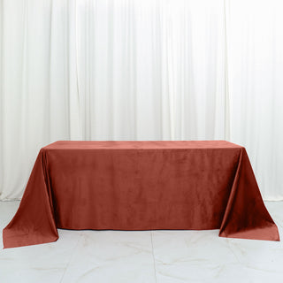 Elevate Your Event Decor with the Terracotta (Rust) Premium Velvet Rectangle Tablecloth