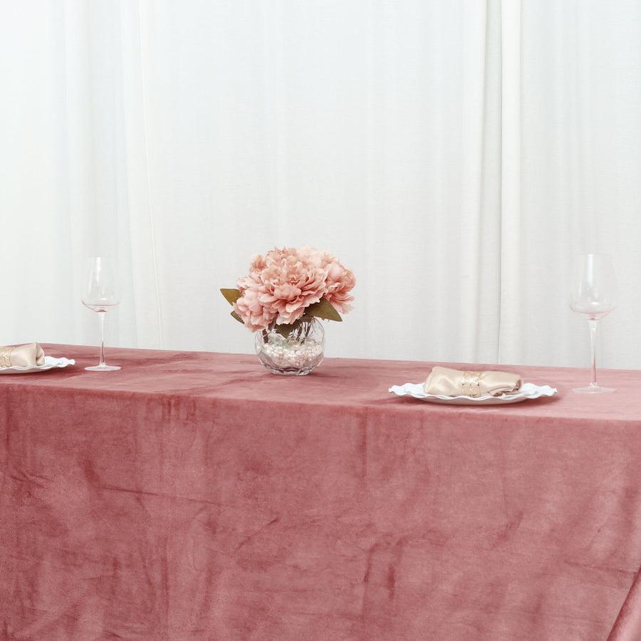 90inch x156inch Dusty Rose Seamless Premium Velvet Rectangle Tablecloth, Reusable Linen