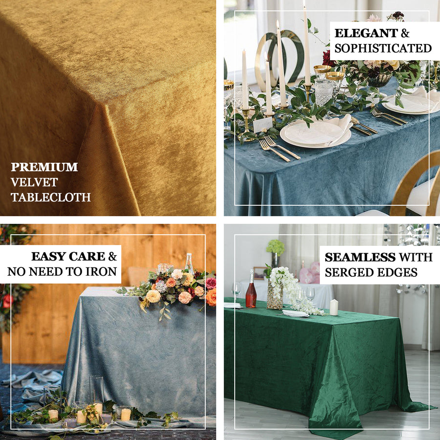 90x156inch Hunter Emerald Green Seamless Premium Velvet Rectangle Tablecloth, Reusable Linen