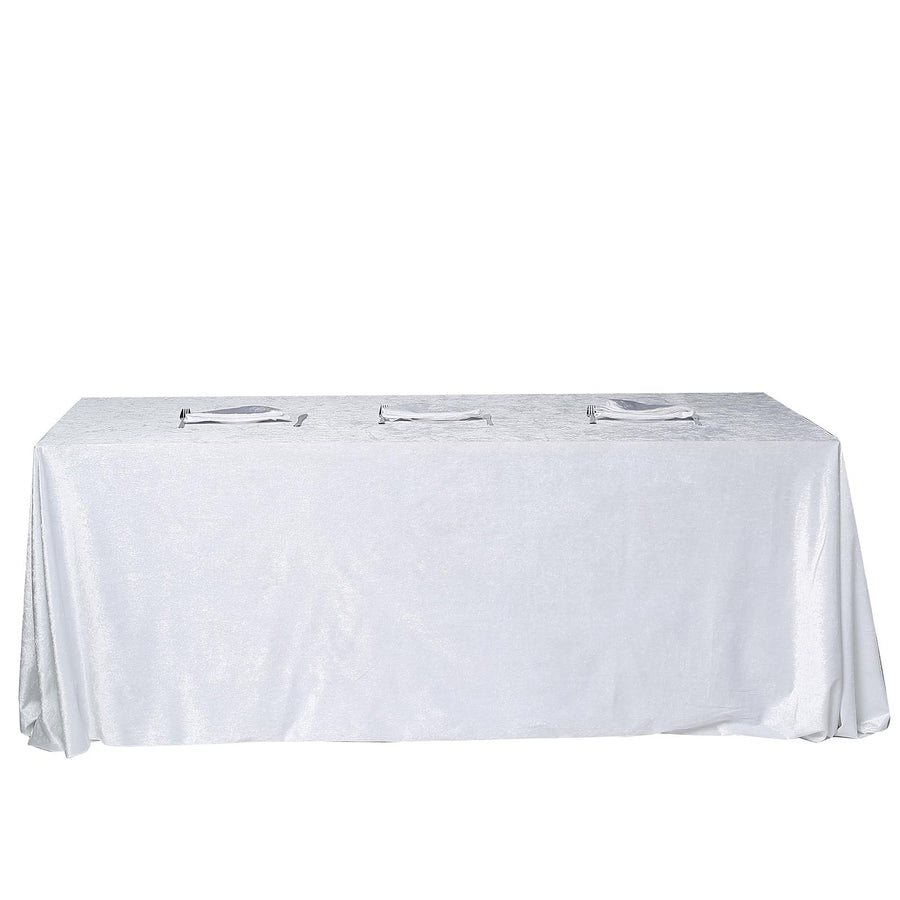 90inch x 156inch White Seamless Premium Velvet Rectangle Tablecloth, Reusable Linen