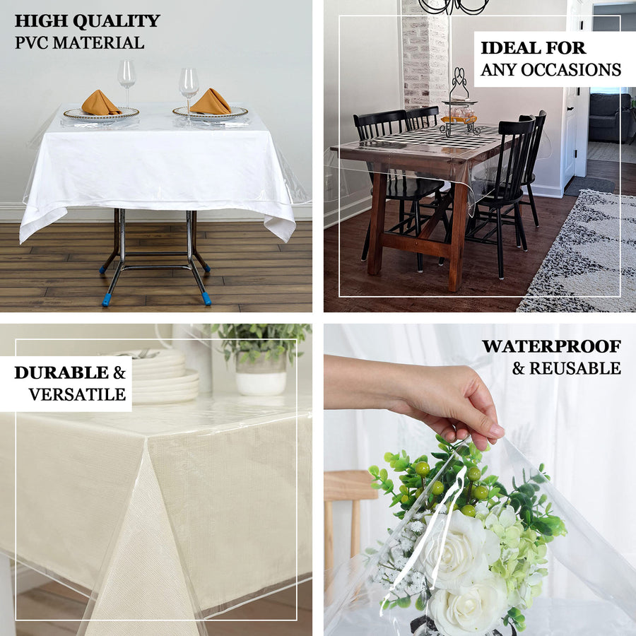 60" x 90" Clear 10 Mil Thick Eco-friendly Vinyl Waterproof Tablecloth PVC Rectangle Disposable Tablecloth