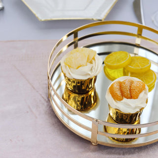 The Perfect Gold Metal Round Mirror Vanity Serving Tray