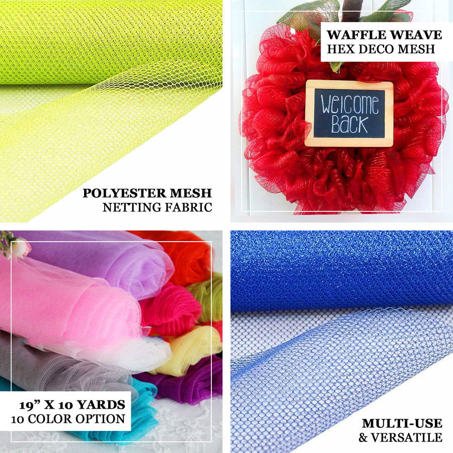 19"x10 Yards | Polyester Hex Deco Mesh Rolls | Mesh Netting Waffle Weave Fabric