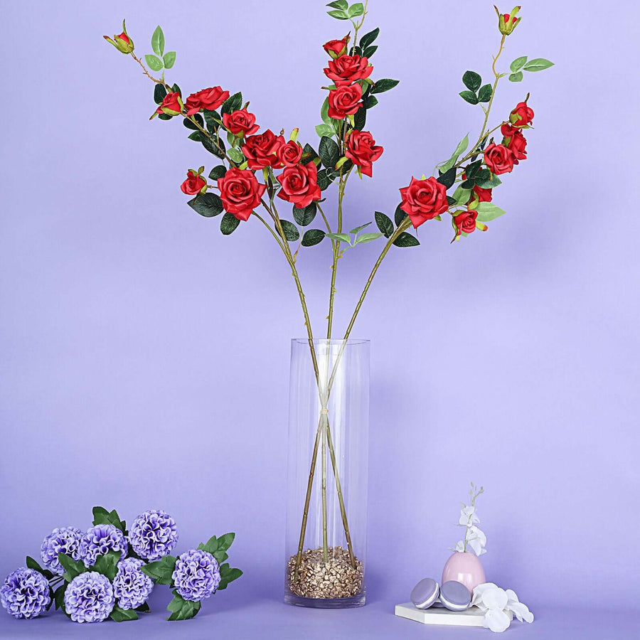 2 Stems | 38" Tall Artificial Red Rose Bouquet, Realistic Silk Flower Arrangements