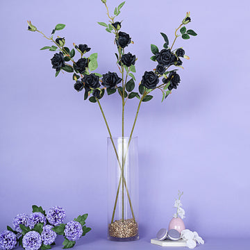 2 Stems | 38" Tall Black Artificial Silk Rose Flower Bouquet Bushes