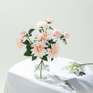 30" Tall Blush Artificial Dahlia Silk Flower Stems, Faux Floral Spray