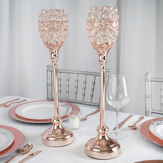 Elegant Rose Gold Metal Goblet Candle Holder Set