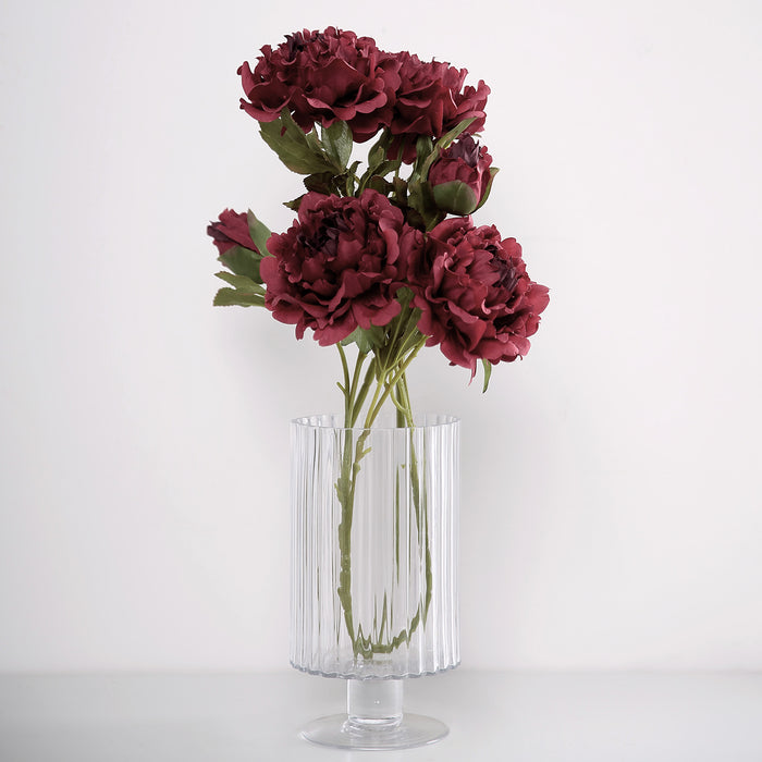 2 Bushes | 29inch Tall Burgundy Artificial Silk Peony Flower Bouquets