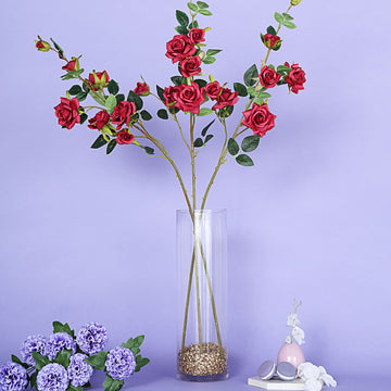 2 Stems | 38" Tall Burgundy Artificial Silk Rose Flower Bouquet Bushes