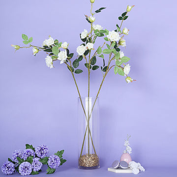 2 Stems | 38" Tall Cream Artificial Silk Rose Flower Bouquet Bushes