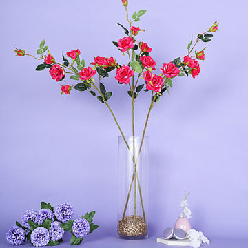 2 Stems | 38" Tall Fuchsia Artificial Silk Rose Flower Bouquet Bushes