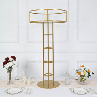 Elevate Your Event Decor with the 46" Tall Gold Metal Grand Halo Top Flower Display Stand Pedestal