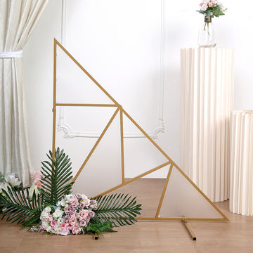 3ft Tall Gold Metal Triangular Geometric Flower Frame Prop Stand, Wedding Backdrop Floor Stand With Cloudy Film Insert
