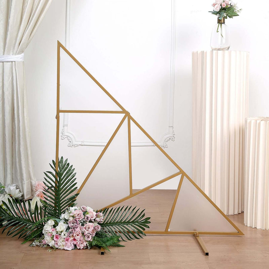 3ft Tall Gold Metal Triangular Geometric Flower Frame Prop Stand